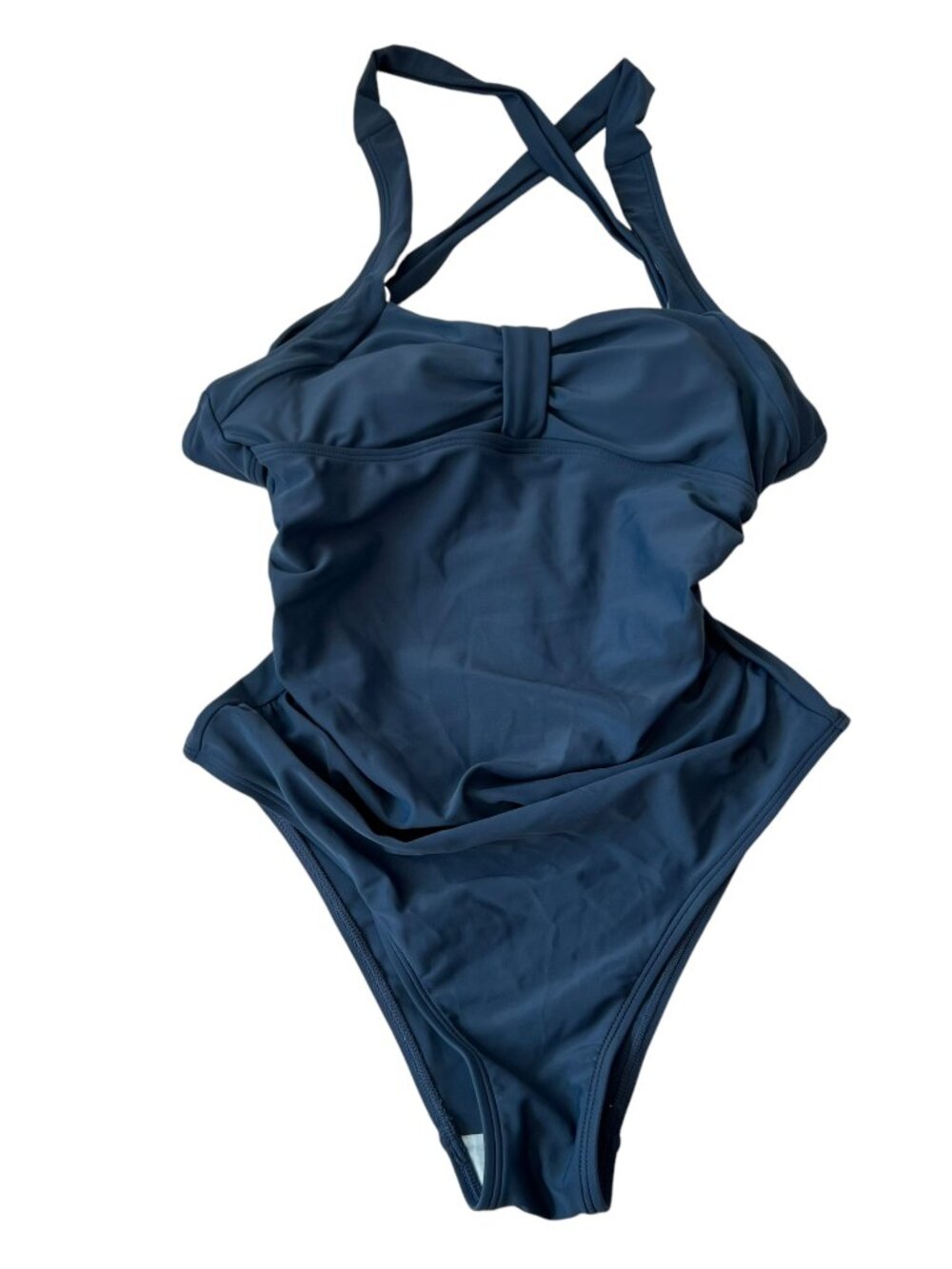 Cupshe one piece swimsuit dusty blue criss cross straps Small